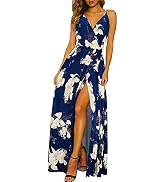 II ININ Women's 2024 Maxi Sundresses Summer Beach Long Wrap V-Neck Floral/Solid Casual Dress for ...