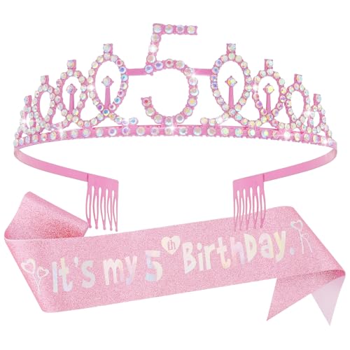 Canitor Birthday Decorations for Girls - Crown Tiara Sash Set and Headband Gift
