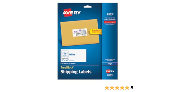 Amazon.com : Avery 8163 Trueblock Shipping Labels, Inkjet, 2 ...