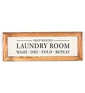 Help Wanted Laundry Room Canvas Sign with a 16" x 6" Solid Wood Frame, Rustic, Vintage Farmhouse ...