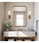 ANDY STAR Gold Metal Framed Mirror for Bathroom, 24x36 Inch Polished Gold Rectangle Mirror with R...