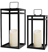 HPC Decor Black Metal Candle Lanterns Set of 2- Lanterns Decorative w/ LED Timer Candles- 15.8'' ...