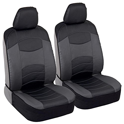BDK Sideless Faux Leather Car Seat Covers, Front Seats Only – Two-Tone Front Seat Cover Set, Modern Design Compatible with Armrests, Universal Fit for Cars Trucks Vans & SUVs, Dark Gray (NVB-200-A)
