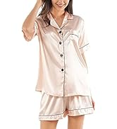 Pijama Mujer, Verano Pijamas Saten Mujer Manga Corta 2 Piezas Suave Pijama Seda Mujer con Botones...