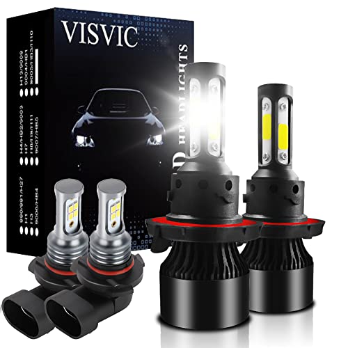 VISVIC Fit for FORD F-250 F-350 (2005-2020) LED Headlight Bulbs 9008/H13 High Low Beam + 9145 LED Fog Light Bulbs LED Headlights Conversion Kit 6500K Cool White Fast Installation, Pack of 4