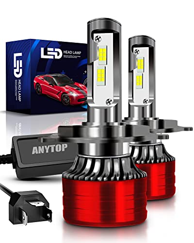 ANYTOP H4/9003 LED Headlight Bulbs High Low Beam Headlights, 100W 12000LM 6000K Cool White Super Bright XHP Chips Conversion Kit Halogen Replacement, IP68 Waterproof, Pack of 2