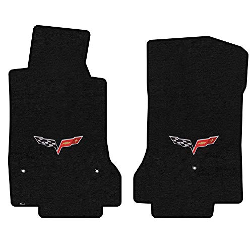 Lloyd Mats Heavy Duty Carpeted Floor Mats for C6 Corvette 2007.5-2013.5 (Charcoal, Front Mats - Flag)