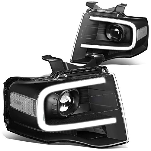[Halogen Model] 3D LED DRL Projector Headlights Assembly Compatible with Ford Expedition 07-14, Driver and Passenger Side, Black Housing Clear Corner