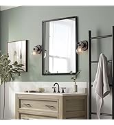 MOON MIRROR 20x28 Pivot Mirror, Black Farmhouse Wood Bathroom Mirror for Wall, Adjustable Rustic ...
