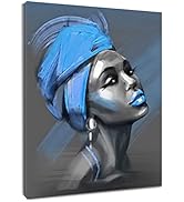 LB African American Women Canvas Wall Art, Beauty Black Woman Blue Hair Canvas Art, Abstract Mini...