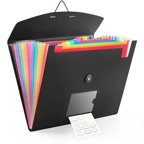 13 Pocket A6 Receipt Organizer, 2 Pack Small Accordion File Organizer, Coupon Organizer with Labels - Black