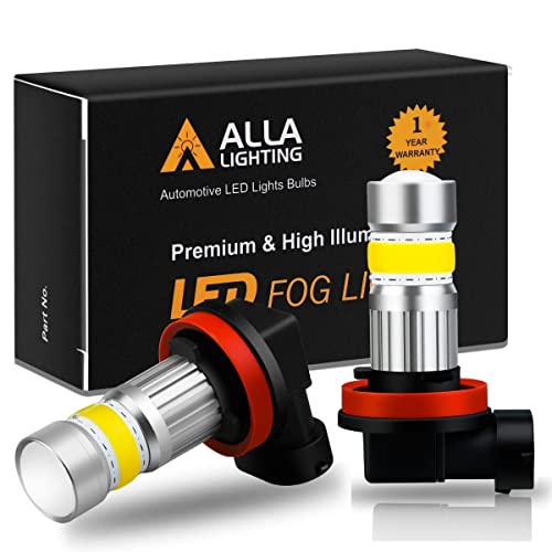 Alla Lighting 2800lm H8 H11 H16 LED Bulbs, 3000K Amber Yellow Fog Lights, DRL Replacement for Cars, Trucks, Xtreme Super Bright High Power COB-72 SMD Upgrade