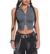 BEAUDRM Women's Sleeveless High Neck Tank Top Exposed Seams Split Zipper Front Slim Fit Y2k Crop ...