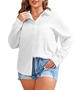 TAKEYAL Women's Plus Size Button Down Shirts Long Sleeve Polo Blouses Fall Business Casual Tops w...