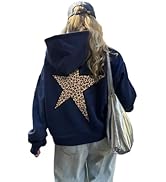 Womens Oversized Leopard Star Graphic Hoodies Long Sleeve Hoodie Pullover Hooded Sweatshirt Aesth...