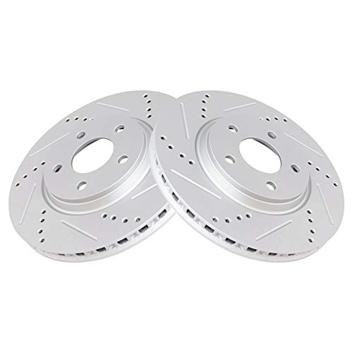 TRQ Front Performance Brake Rotor Drilled Slotted Pair Set for 2007-2009 Aura / 2005-2009 Cobalt / 2007-2009 G5 / 2005-2010 G6 / 2008-2010 HHR / 2004-2007 Ion / 2004-2012 Malibu / 2005-2006 Pursuit