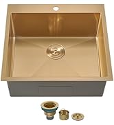 SHACO 18x18 Inch Gold Bar Sink, 18 Inch Drop In Gold Small Kitchen RV Laundry Utility Sink, Top M...