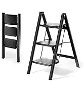 KOLL LINK Step Ladder 3 Step Folding, Sturdy 330 Lbs Small Step Stool for Adults, Closet Step Sto...