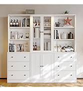 VOWNER Vertical File Cabinet, 3-Tier Modern Bookshelf with 3 Large Drawer, Wood Filing Cabinet wi...