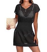 ANRABESS Women Swimsuit Crochet Coverups Short Sleeve Hollow Out Beach Swimwear Bathing Cover Up ...
