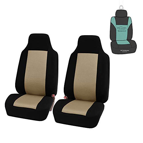 FH Group FB102102 Classic Cloth Seat Covers Beige Front Set Automotive Seat Covers Highback with Gift, Universal Fit Interior Accessories for Cars Trucks and SUVs