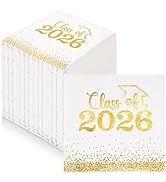 Mljsh Class of 2026 Graduation Napkins - 100 PCS White and Gold Polka Dot Paper Napkins for Grad ...
