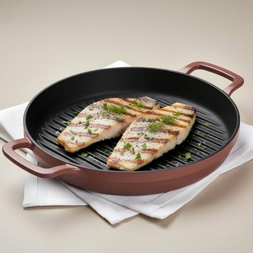 Ember Cookware Pre-Seasoned Cast Iron Grill Pan 26 cm | Induction Cookware | 10 Year Warranty | Cast Iron Cookware | Heavy Duty | Griddle Pan for Stea