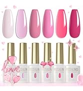 ROSALIND Pink Gel Nail Polish Set, 6PCS Light/Hot Pink Valentine's Day Gel Nail Polish Color Soak...