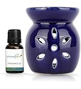 Aromahpure Blue Tealight Ceramic Floral Design Diffuser | Aroma Oil Diffuser 15 ml Thai Lemongras...