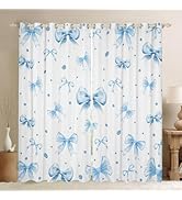 Erosebridal Blue and White Bow Curtains | Cute Coquette Ribbon Bows Blackout Curtains for Girls K...