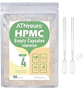 ATNreuro Empty Vegan Capsules Size 4-Clear Empty Capsule 100 Count, 100% Vegetable Cellulose, Non...
