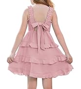 GRACE KARIN Girls Summer Dresses Tie Back Smocked A-Line Ruffle Hem Casual Elegant Midi Sundress ...