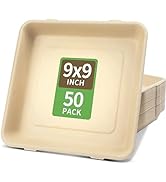 bloomoon 50 Pack 9 inch Large Square Deep Paper Plates, Durable Bamboo Pulp Plates for Chicken, R...