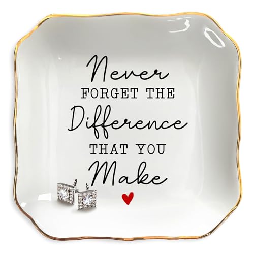 OASSIE Thank You Gifts for Women - 4"x4" Ceramic Jewelry Dish Tray - Teachers Day Nurse Week Birthday Appreciation Inspirational Retirement Teacher Appreciation Gifts for Women Coworkers Boss