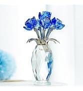 LOULIQIGIFT Blue Crystal Rose Flower Collectible Ornaments Crystal Glass Blue Rose Flowers Gifts ...