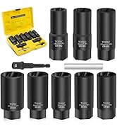TOPEC 10PCS Deep Lug Nut Remover Heavy Duty, 1/2" Drive Impact Wheel Lock Removal Kit, Spiral Typ...