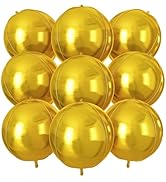 Gold Round Foil Balloons 9 pcs,Metallic Gold Giant 4D Round Balloons 22 Inch for New Years Weddin...