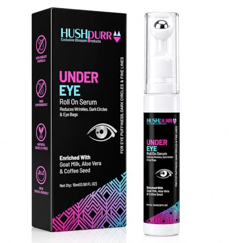 Under Eye Roll-On Serum with Goat Milk, Aloe Vera, Coffee Seed Extract, Natural Ingredients for Dark Circles & Puffiness Reduction, Non-Greasy Formula