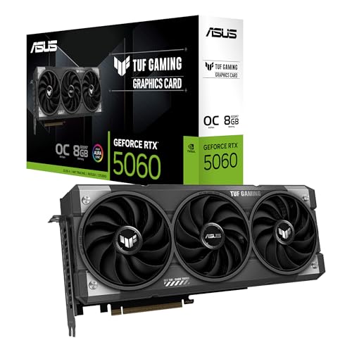 ASUS TUF Gaming GeForce RTX 5060 8GB GDDR7 OC Edition Gaming Graphics Card (PCIe 5.0, HDMI/DP 2.1, 3.1 Slots, Military Grade, PCB Protective Coating, Axial Tech Fans)