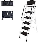 LEADALLWAY 5 Step Ladder with Handrails (Include Tool Platform+Bag) Folding Step Stool for Adults...