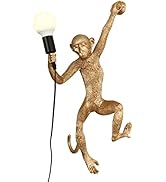 HuaShuani Retro Monkey Hanging Lamp,Creative Hemp Rope Resin Monkey Shape Wall Lamp, Golden Monke...