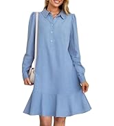 MEROKEETY Women's Casual Shirt Dress Long Sleeve Button Down Ruffle Flowy Tunic Shift Mini Dresses