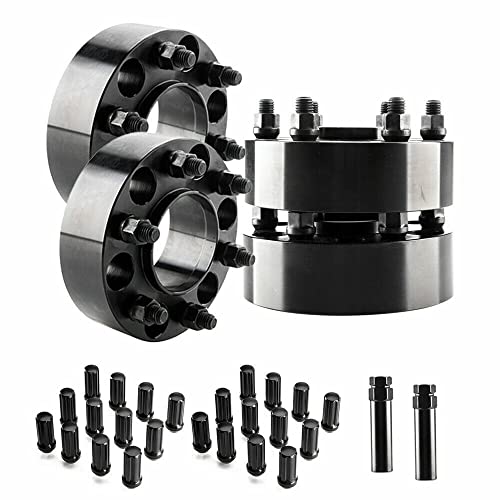 TRIBLE SIX 4Pcs 2'' 50mm Thick 6x135mm to 6x135mm Hub Centric Black Wheel Spacers 14x2 Studs 24 Spline Lug Nuts 2 Key Replacement for Ford F150 Expedition Lincoln
