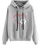 Graphic Sweatshirts for Women Heart Dog Paw Print Hoodies Long Sleeve Drawstring Pullover Sprint ...