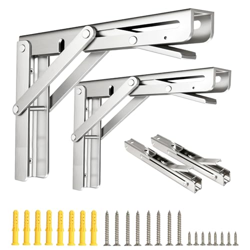 AINVLPRO Folding Shelf Brackets, Collapsible Heavy Duty Shelf Brackets for Fold Down Desk, 18 Inch with 4 Pack, Stainless Steel
