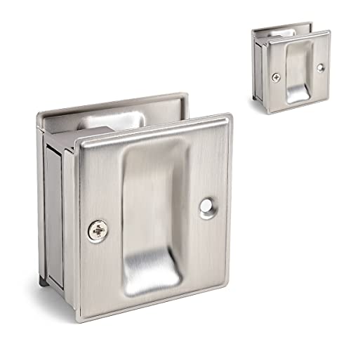 HOMOTEK 2 Pack Privacy Pocket Door Pull - No Switch Plate, Quick & Easy Replace, 2-3/4'x2-1/2', for 1-3/8' Door Thickness, Brushed Nickel