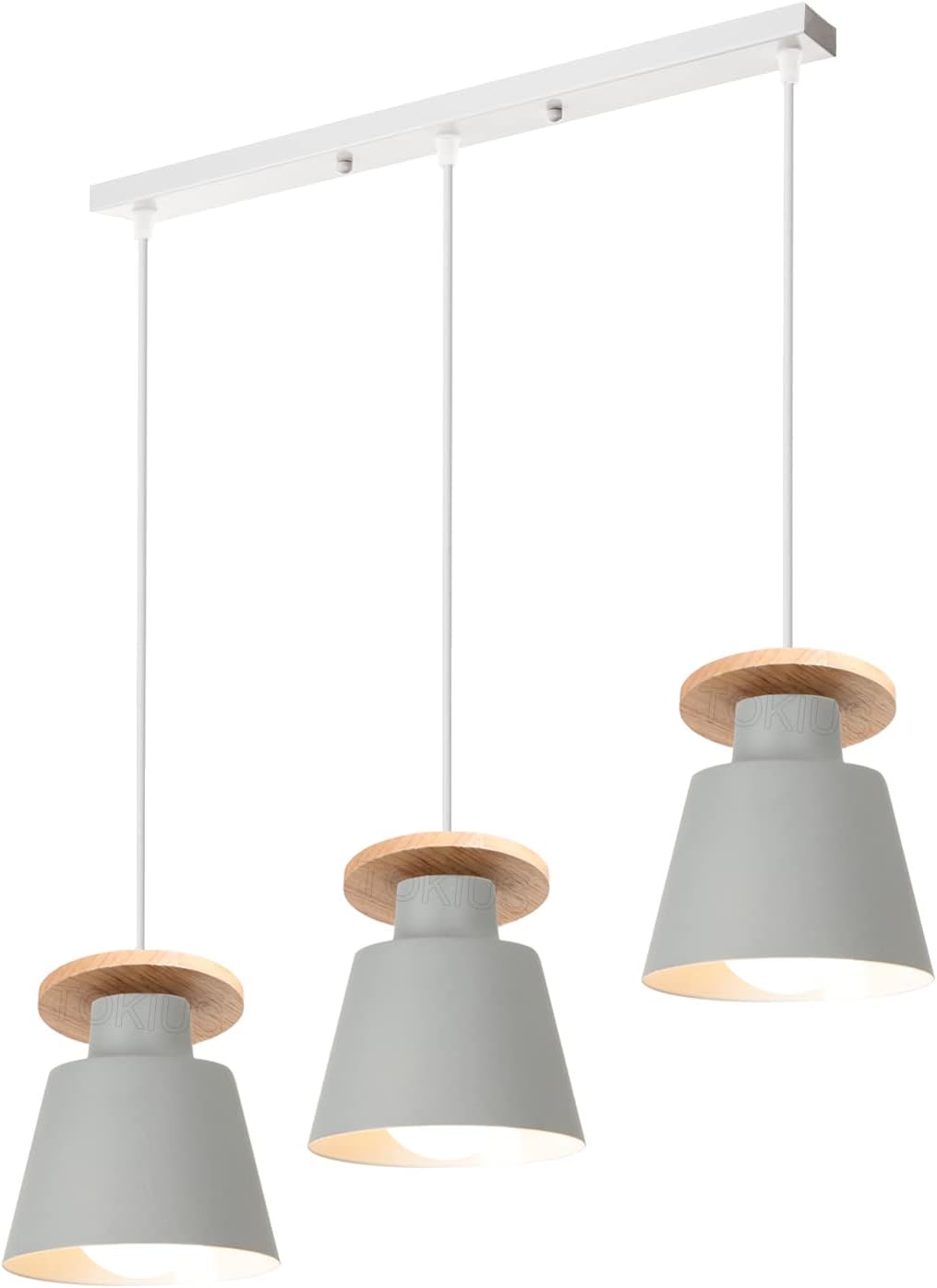 TOKIUS Lámpara de Techo LED 3 Luces Lámpara Colgante Madera Ø120mm Escandinavo Moderno Estilo E27 Iluminación Colgante para Sala Comedor Dormitorio (Gris, Tipo B)