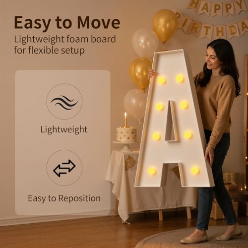 Image of Marquee Letters 3 Feet Tall Large Light Up Letters T Happy Birthday Decorations Marry Me Engagement Party Decor Yellow Light Birthday Decorations Balloon Arch Kit Foam Sign T