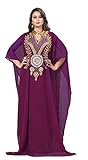 KoC Chiffon Women’s Kaftan Farasha Long Wedding Dress Beach Wear-Magenta Violet