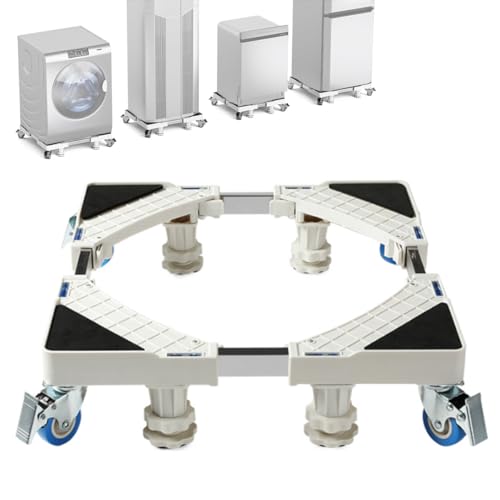 Washing Machine Base Stand Universal Mobile Base with 4 Locking Wheels and 4 Strong Feets Heavy Duty Telescopic Movable Pedestal Portable Flat Dolly Cart for Dryer Refrigerator Furniture Appliance